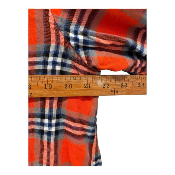 Uniqlo Top Womens XL Orange Plaid Flannel‎ Contrast Collar Pockets Lightweight - Picture 5 of 8